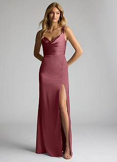Azazie Elida Bridesmaid Dresses Desert Rose Sheath Pleated Stretch Satin Dress image1