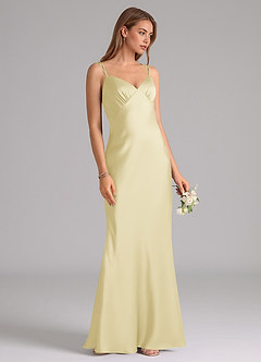 Azazie Suttona Brudtärnklänningar Klä av A-Linje i Stretch Satin Plisserad Citronsorbet image2