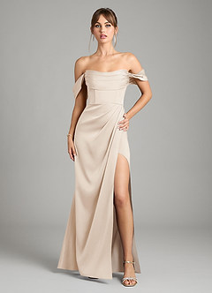 Azazie Johana Bridesmaid Dresses White Alabaster Mermaid Off the Shoulder Stretch Satin Convertible Dress image1