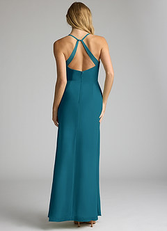 Azazie Becca Bridesmaid Dresses Ink Blue Sheath V-Neck Chiffon Dress image5