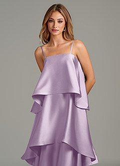 Azazie Azalea Bridesmaid Dresses Frosted Lilac A-Line Ruched Stretch Satin Dress image2