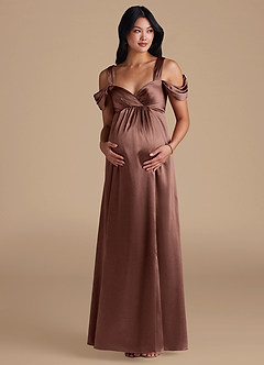Azazie Rhea Abiti da damigella d'onore premaman Abito A-Line Plissettato Raso Metallizzato Floor-Length image5