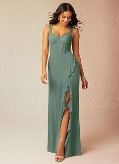Azazie Camellia Bridesmaid Dresses Eucalyptus Sheath Lace Chiffon Dress image1