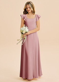 Azazie Bondi Junior Vestido de Rosa Polvorienta de Satén Elástico de Corte en A con Corte Lateral image5