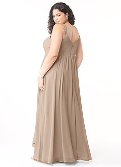 Azazie Cleobella Bridesmaid Dresses Taupe A-Line Sweetheart Lace Chiffon Dress image11