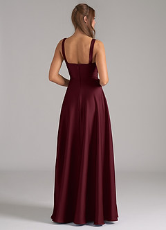 Azazie Shaude Bridesmaid Dresses Cabernet A-Line Pleated Stretch Satin Dress image6
