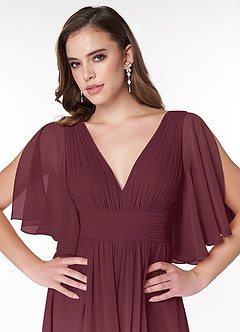 Azazie Temeka Bridesmaid Dresses Cabernet A-Line Ruched Chiffon Dress image6