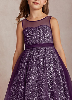 Azazie Siwa Flower Girl Dresses Grape A-Line Beaded Tulle Dress image4