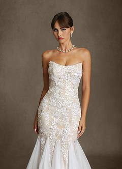 Azazie Harmony Wedding Dresses Diamond White Champagne Mermaid Strapless Tulle Dress image6
