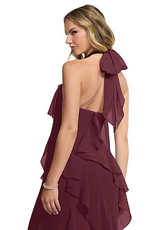 Azazie Velma Robes de demoiselle d'honneur Robe Trapèze en Mousseline de soie Fente Latérale Cabernet image5