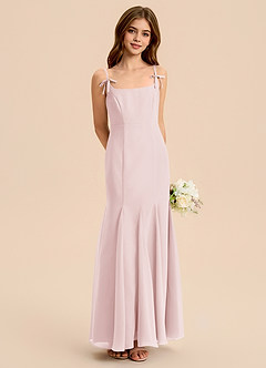 Azazie Evey Junior Vestido de Rosa Rubor de Gasa de Corte Sirena con Plisado image1