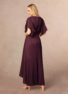 Azazie Mollina Mother of the Bride Dresses Berry A-Line Ruffle Flutter Sleeve Metallic Mesh Dress image3