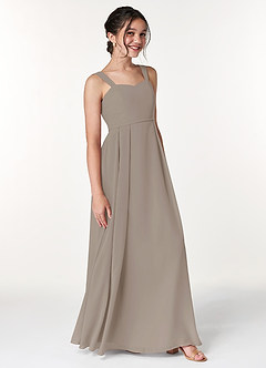 Azazie Simoan Junior Abito A-Line in Chiffon Scollo a Cuore Taupe image3