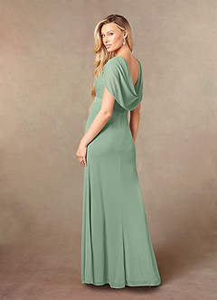 Azazie Luisa Mother of the Bride Dresses Matcha Mermaid V-Neck Pleated Mesh Dress image6