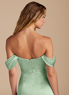 Azazie Amyra Brautjungfernkleider Wandelbar Meerjungfrau-Linie Herzausschnitt Metallischer Satin Kleid Matcha image3
