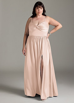 Azazie Zeya Bridesmaid Dresses Blushing Pink A-Line Pleated Stretch Satin Dress image9