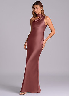 Azazie Seona Robes de demoiselle d'honneur Robe Sirène en Satin extensible Une épaule Améthyste image6