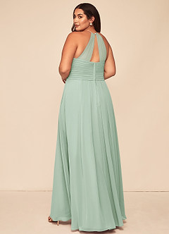 Azazie Ginger Bridesmaid Dresses Agave A-Line Halter Pleated Chiffon Dress image11