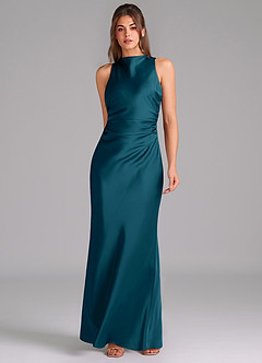 Azazie Evadne Brautjungfernkleider A-Linie Plissee Stretch-Satin Kleid Tintenblau image3