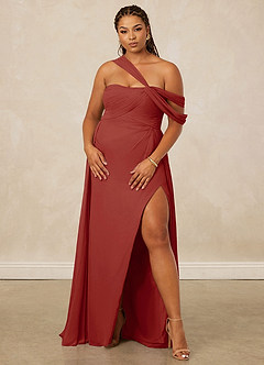 Christian Siriano Bridal for Azazie 1014 Bridesmaid Dresses Terracotta A-Line Off the Shoulder Chiffon Dress image12