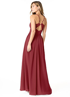 Azazie Cora Bridesmaid Dresses Pomegranate A-Line Pleated Chiffon Dress image2