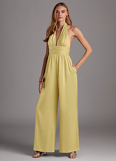 Azazie Oli Robes de demoiselle d'honneur Combinaison en Satin extensible Plissée Sorbet Citron image4