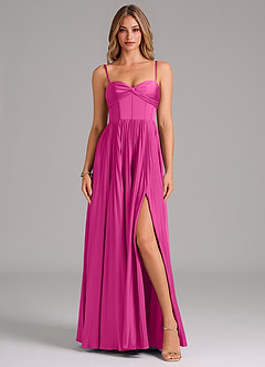 Azazie Akiko Bridesmaid Dresses Fuchsia A-Line Sweetheart Neckline Stretch Satin Dress image1