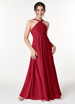 Azazie Anthea Junior Scarlet Pleated Chiffon Dress image3