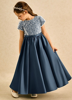 Azazie Cashew Flower Girl Dresses Neptune Ball-Gown with Sleeves Matte Satin Dress image5
