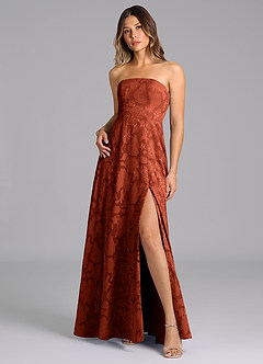 Azazie Wren Bridesmaid Dresses Auburn A-Line Strapless Floral Burnout Dress image3