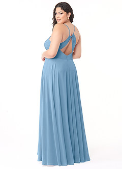 Azazie Avelina Bridesmaid Dresses Steel Blue A-Line V-Neck Pleated Chiffon Dress image9