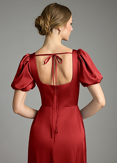 Azazie Fyona Abiti da Damigella Abito A-Line in Raso Elasticizzato Plissettato Melograno image2