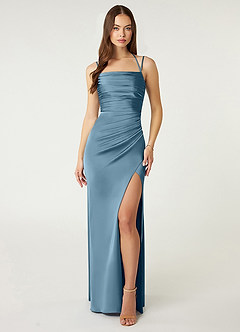 Azazie Desi Bridesmaid Dresses Bermuda Sheath Halter Corset Stretch Satin Dress image1