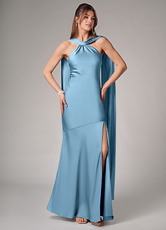 Azazie Kinsley Bridesmaid Dresses Steel Blue Mermaid Side Slit Stretch Satin Dress image5