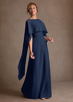 Azazie Marilla Mother of the Bride Dresses Dark Navy A-Line Pleated Chiffon Dress image2