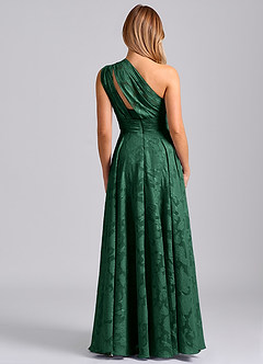 Azazie Charlize Final Sale Dark Green A-Line One Shoulder Floral Burnout Dress image2