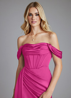Azazie Amyra Bridesmaid Dresses Fuchsia Mermaid Off the Shoulder Stretch Satin Convertible Dress image4