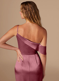 Azazie Lia Bridesmaid Dresses Desert Rose Sheath Off the Shoulder Metallic Satin Dress image2