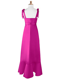 Azazie Barbara Junior Abito A-Line in Raso Opaco Fiocco Fucsia image7