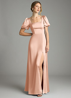 Azazie Fyona Bridesmaid Dresses Rose Gold A-Line Pleated Stretch Satin Dress image3