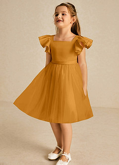 Azazie Kaeya Flower Girl Dresses Butterscotch A-Line Bow Tulle Dress image4