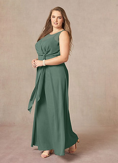 Azazie Marchioness vestidos de madre de la novia Vestido de Musgo Marino de Gasa de Corte En A con Cuello redondo plisado image9
