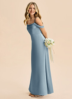 Azazie Lettie Junior A-Line Off-Shoulder Stræk satin Gulv-længde Junior brudepige Kjole image1