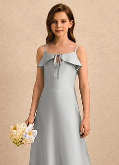 Azazie Kapri Girls Formal Flower Girl Klänningar Klä A-Line i Stretch Satin Rynkad image5