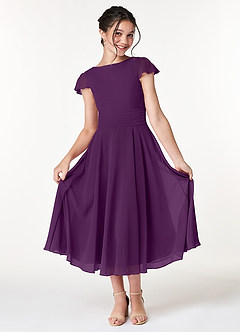 Azazie Payton Junior Grape A-Line Bow Chiffon Dress image3