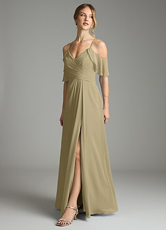 Azazie Dakota Bridesmaid Dresses Moss Green A-Line V-Neck Pleated Chiffon Dress image4