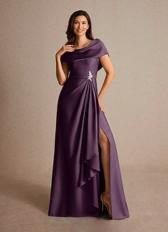 Azazie Branford Mother of the Bride Dresses Plum A-Line Pleated Stretch Satin Dress image6