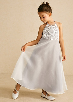 Azazie Ladybug Blumenmädchenkleider A-Linie Spitze Organza Kleid Frost image1