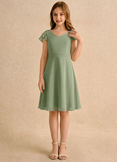 Azazie Narin Girls Formal Flower Girl Dresses Pistachio A-Line with Sleeves Chiffon Dress image4