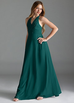 Azazie Tessie Junior Peacock A-Line Pleated Chiffon Dress image3